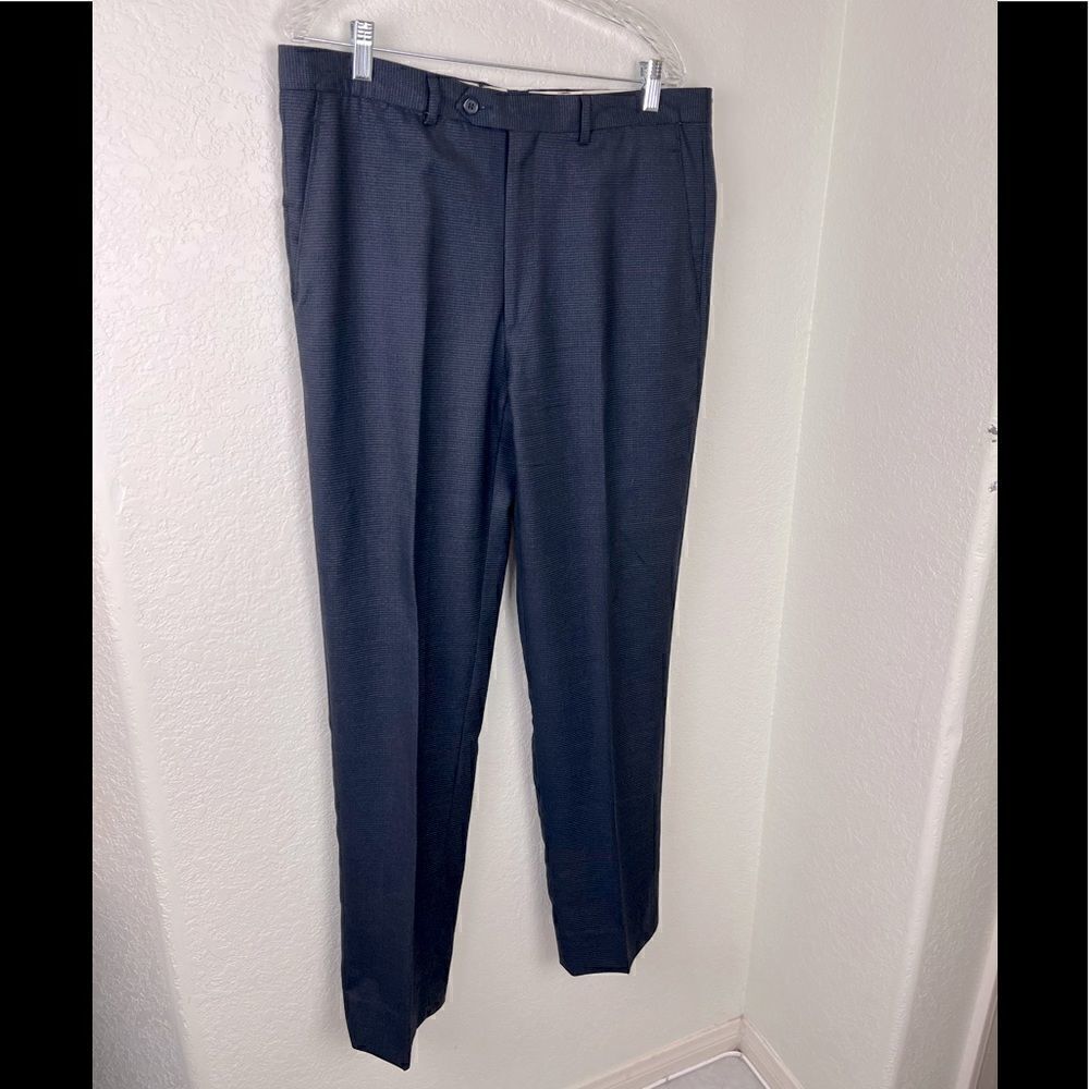 Santorelli Wool F/F Blue/Black Houndstooth Dress Pants Size 35"W